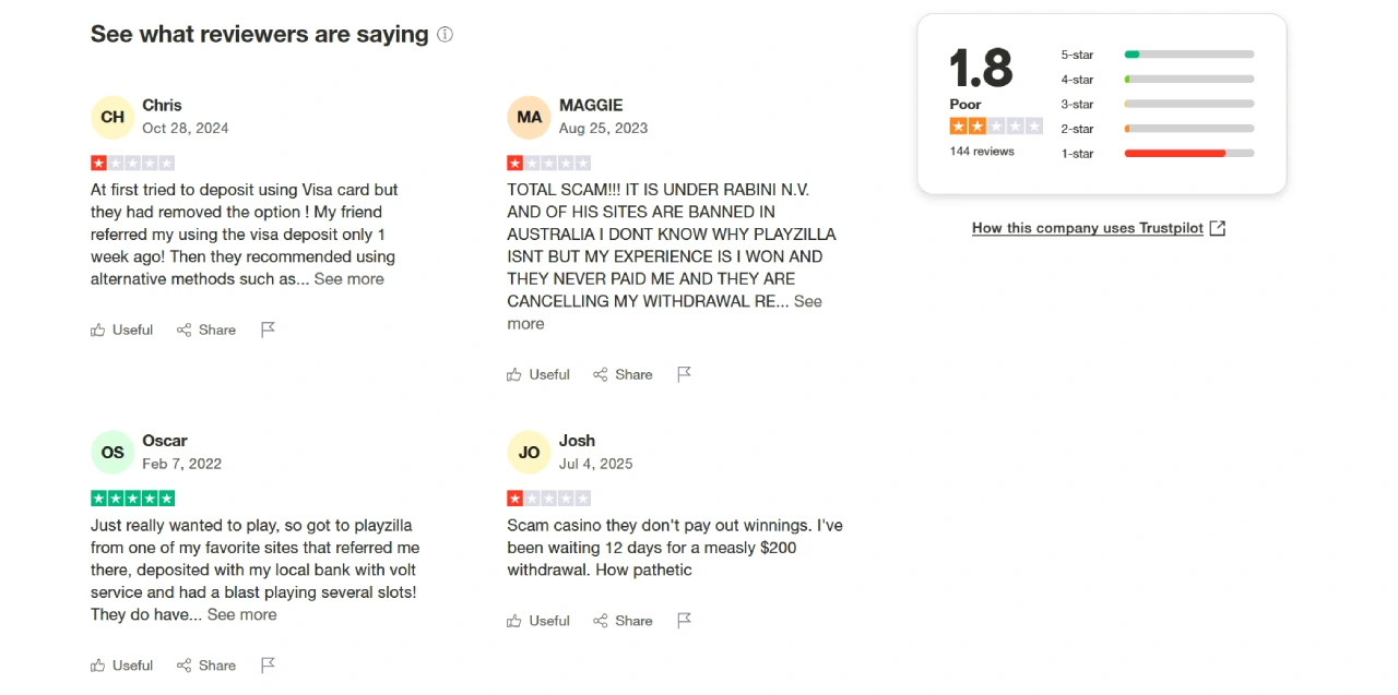 Playzilla Trustpilot